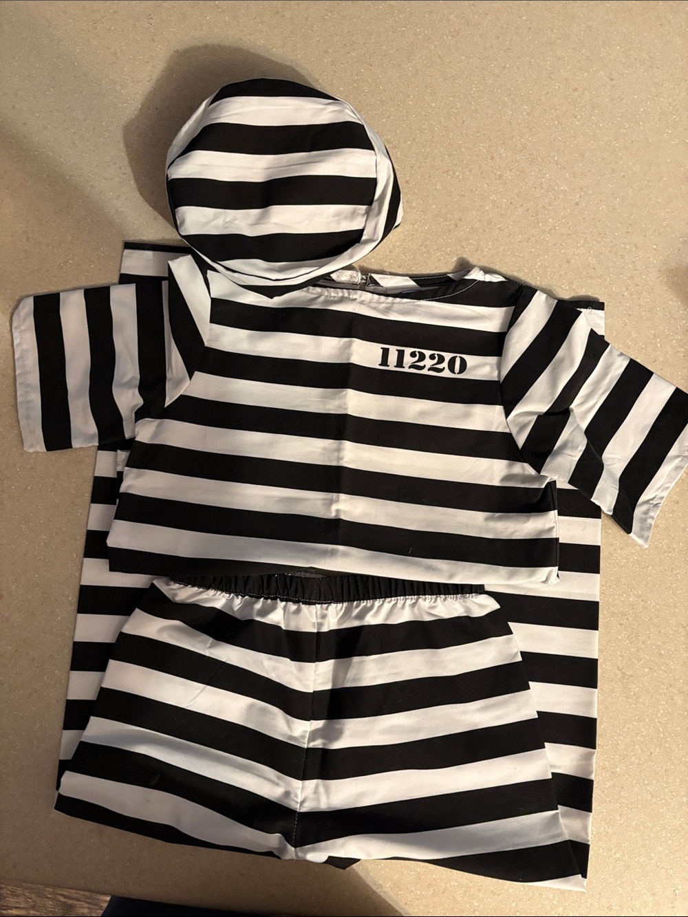 Kids Black & White Striped Halloween Prisoner Set with Matching Cap